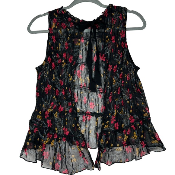 Free People Sheer Floral Open Back Top Size Small - Picture 2 of 3